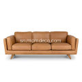 Mid-Century Yemazuva Ano Matanda Charme Tan Leather Sofa